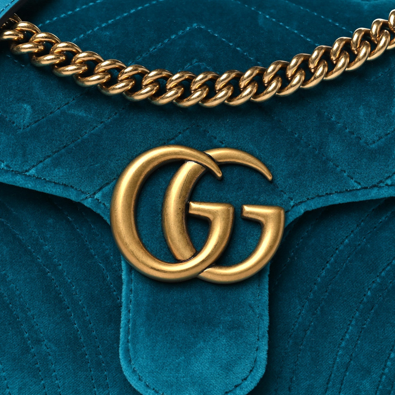 Gucci Velvet Matelasse Small GG Marmont Shoulder Bag Pavone Cyan 8 of 10