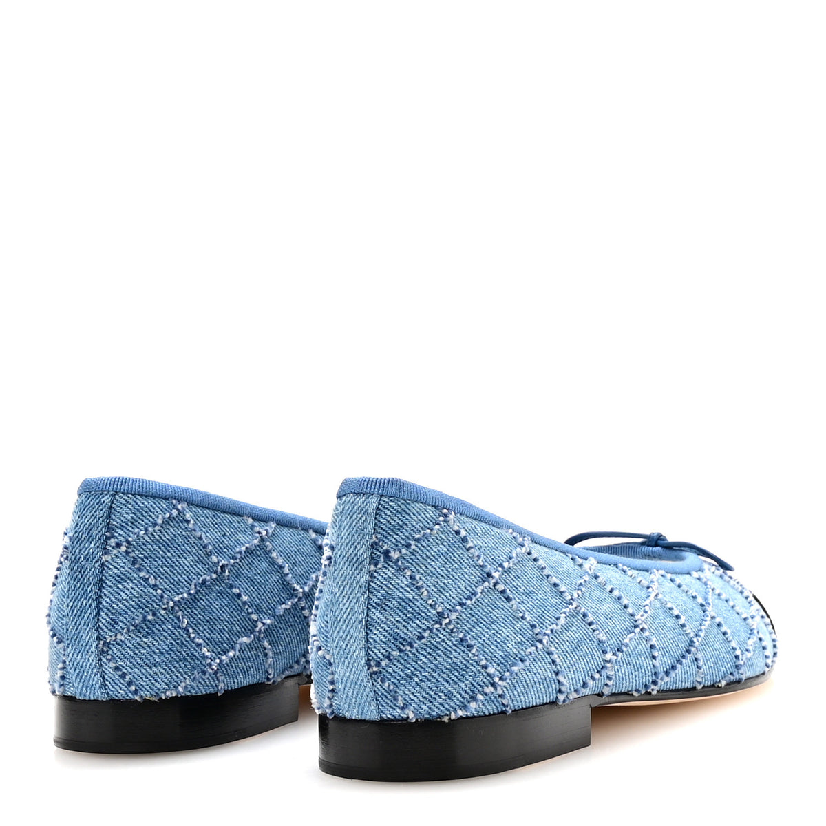 Chanel Denim Embroidered Grosgrain CC Cap Toe Ballerina Flats 38.5 Blue Black 5 of 9