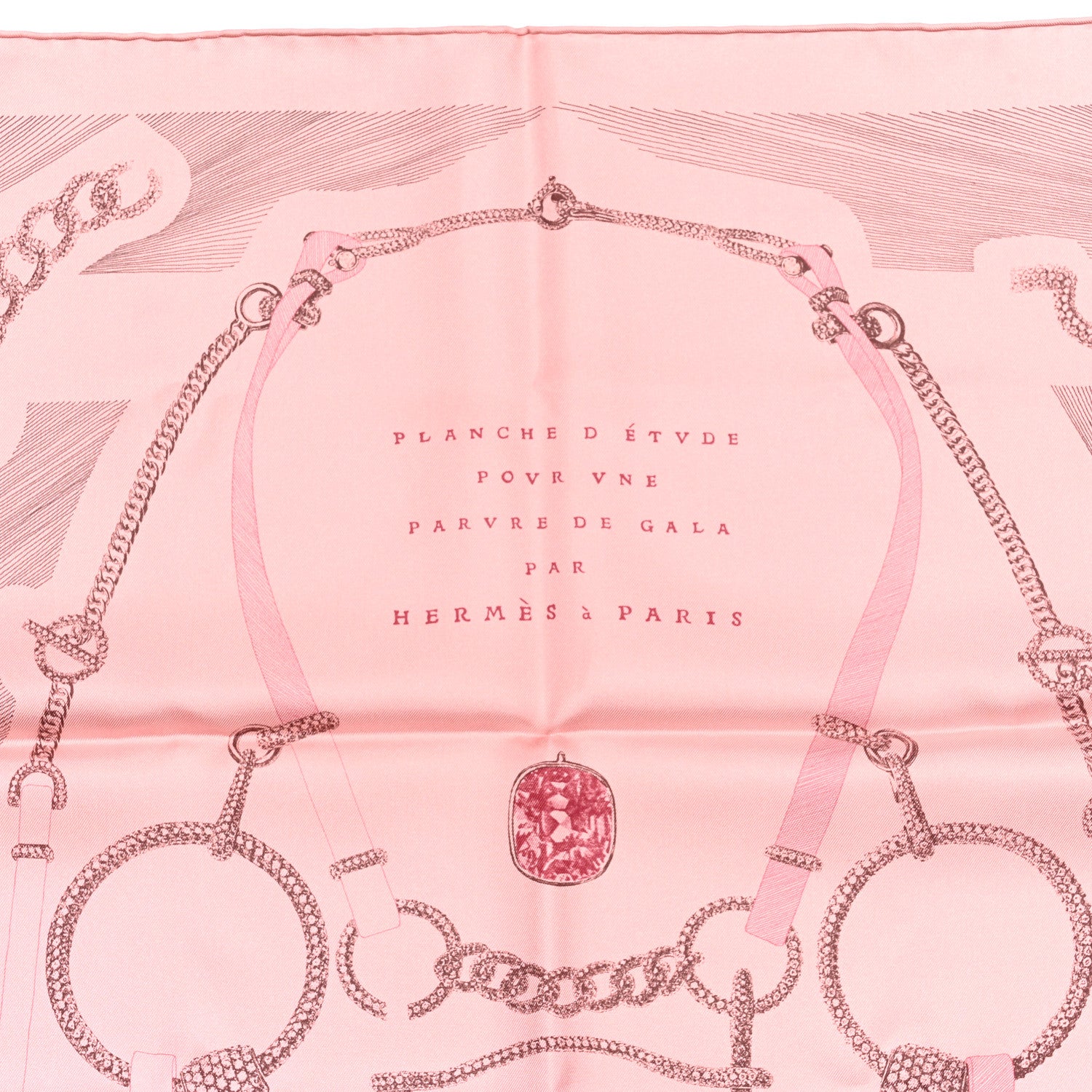 Hermes Silk Our Line Etude Pour Une Parure De Gala Scarf 90 Rose Ballerine Taupe Framboise 2 of 4