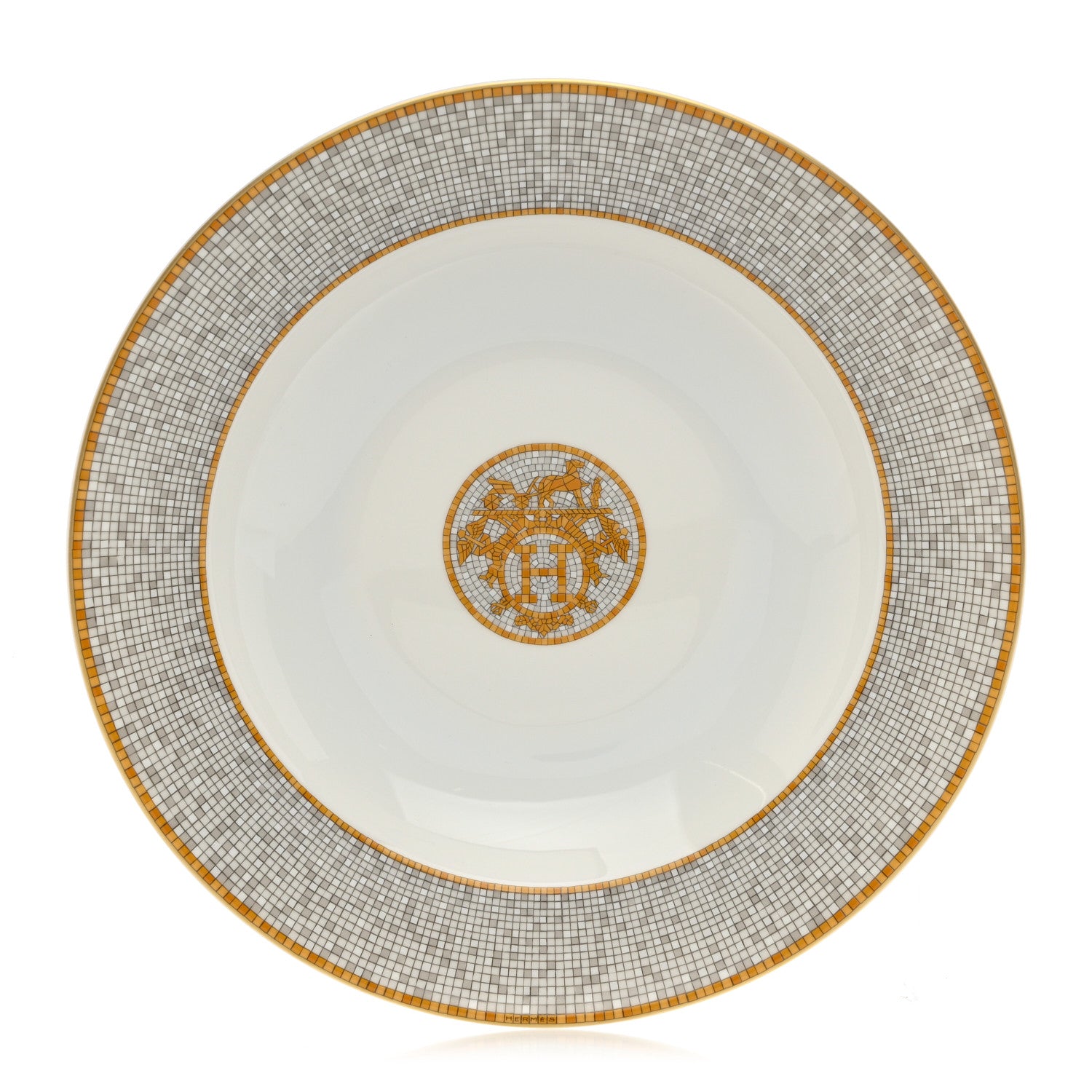 Hermes Porcelain Mosaique Au 24 Soup Bowl Gold 1 of 9