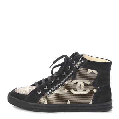Chanel Canvas Suede CC Star Zipped High Top Sneakers 37 Black 1 of 8
