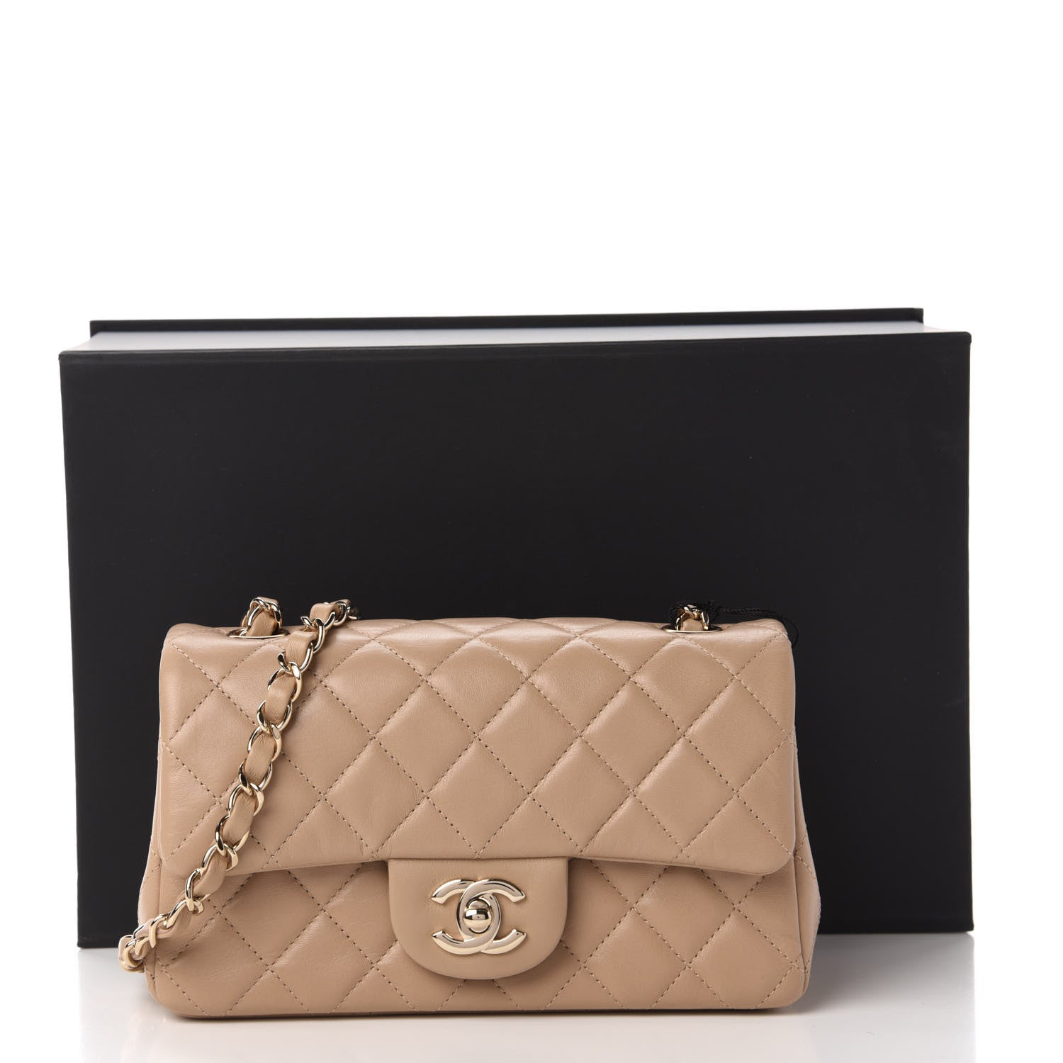 Chanel Lambskin Quilted Mini Rectangular Flap Dark Beige 11 of 11