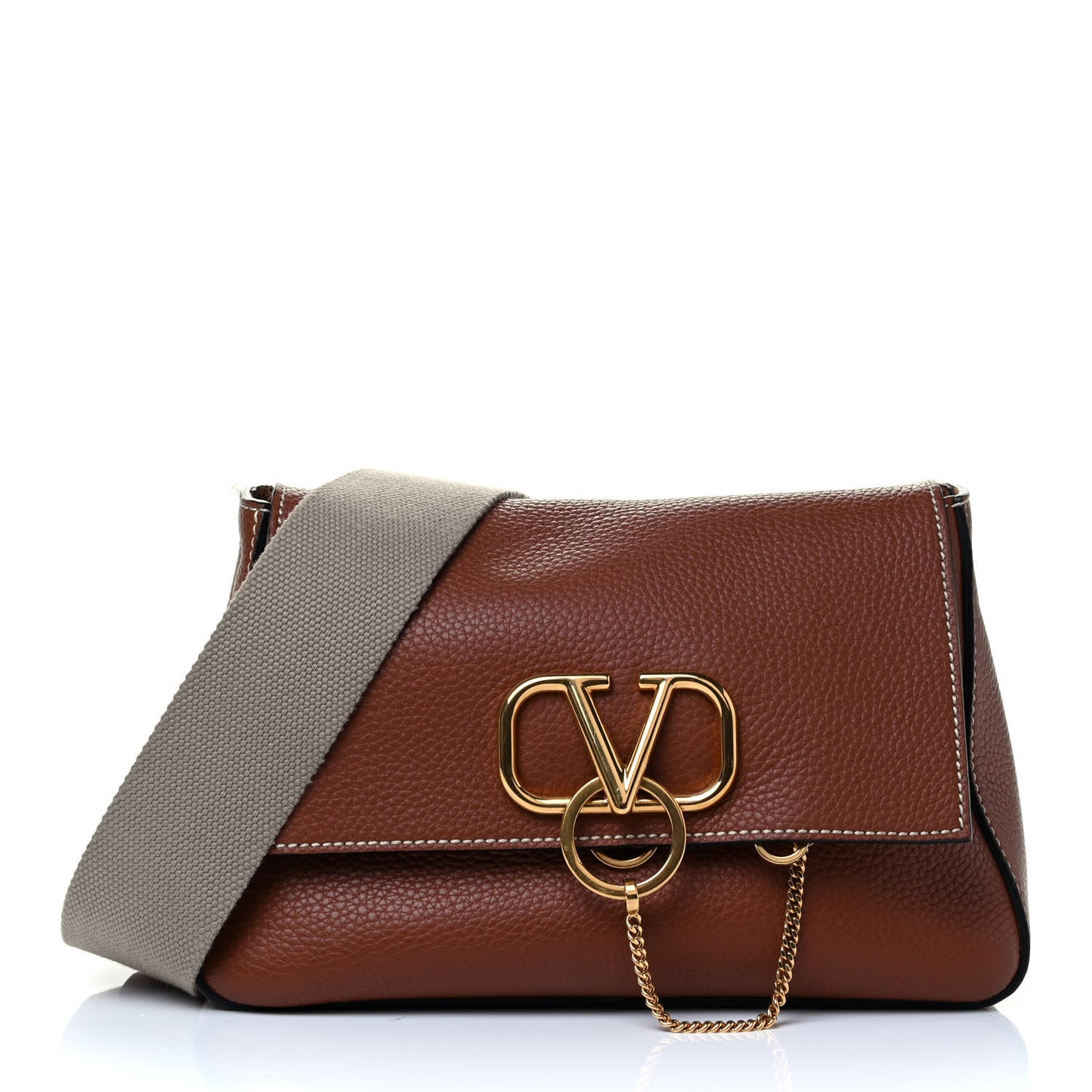Pebbled Calfskin Small VRing Shoulder Bag Saddle Brown