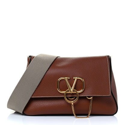 Valentino Garavani Pebbled Calfskin Small VRing Shoulder Bag Saddle Brown 1 of 4