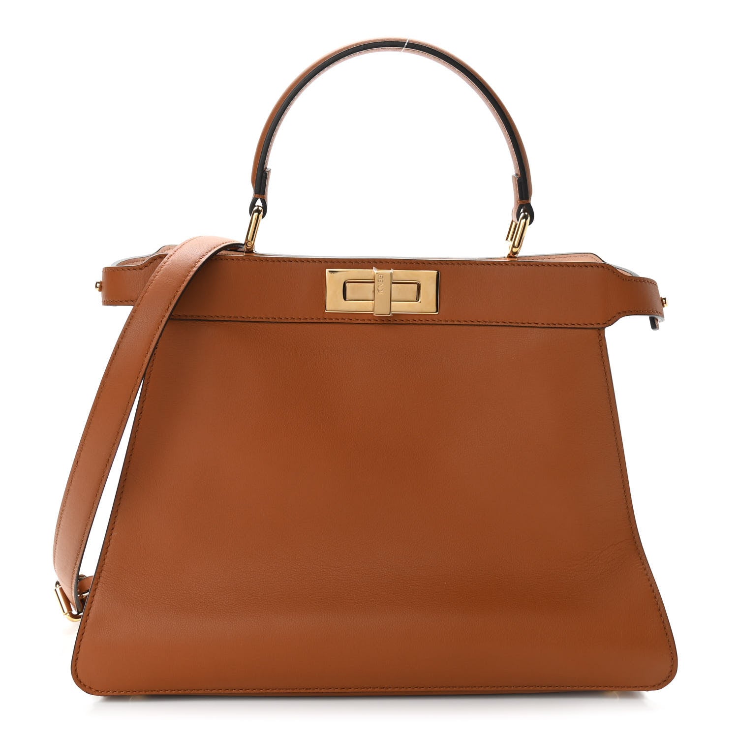 Fendi Vitello Seta Shiny Nappa Medium Peekaboo I SEE U Satchel Brandy Light Rose 1 of 11