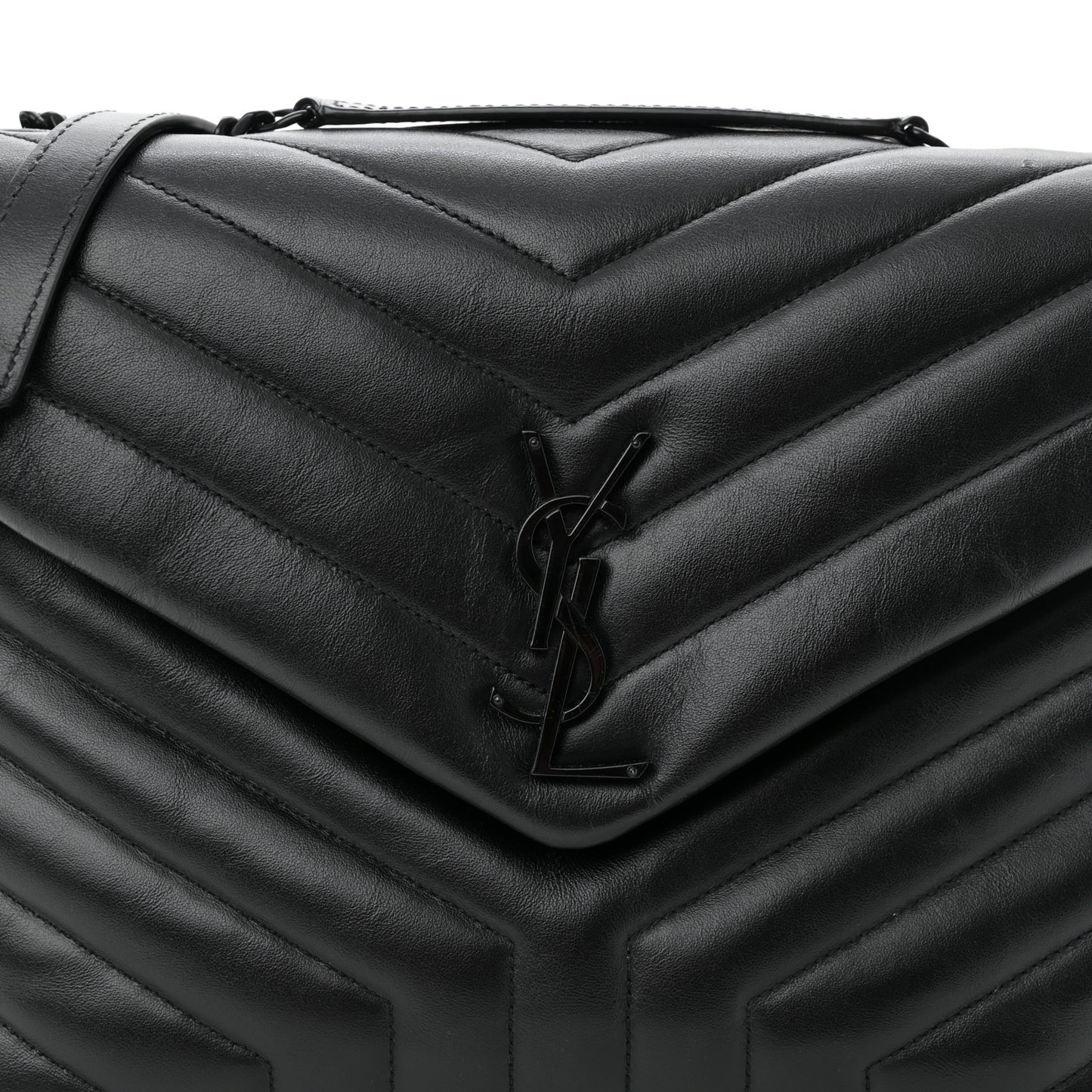 Calfskin Y Quilted Monogram Monochrome Medium Loulou Chain Satchel Black