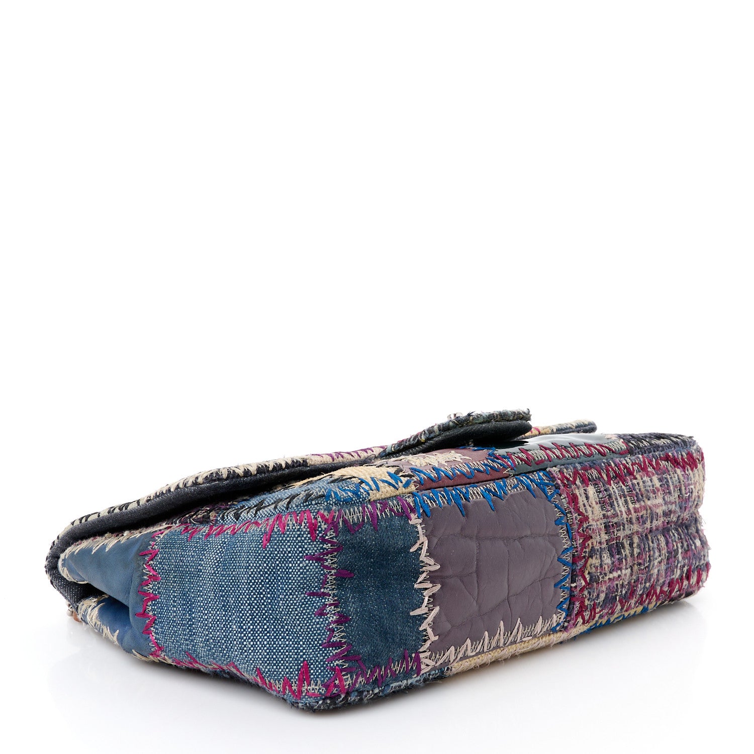 Chanel Denim Tweed Patchwork Jumbo Single Flap Multicolor 4 of 12