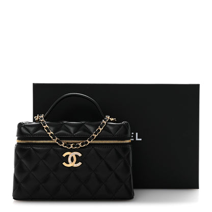 Chanel Lambskin Quilted Crystal Ridged CC Top Handle Slim Vanity Case With Chain Black 11 of 11