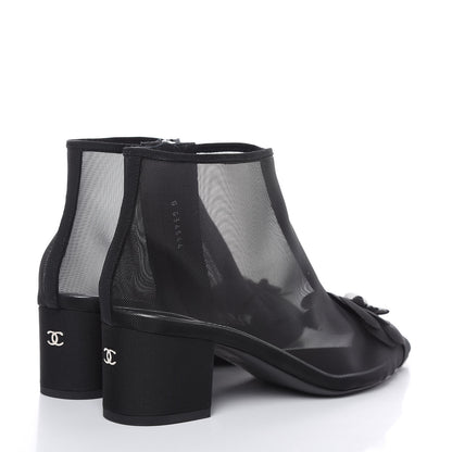 Chanel Mesh Grosgrain Camellia Short Boots 37.5 Black 4 of 8