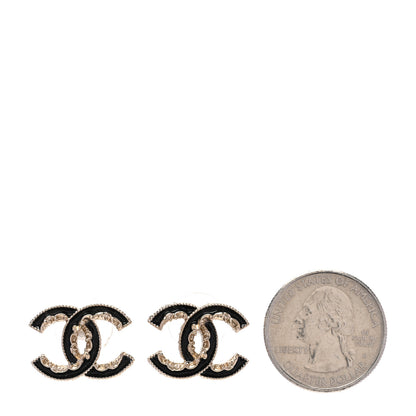 Chanel Enamel CC Baroque Earrings Black Gold 2 of 4