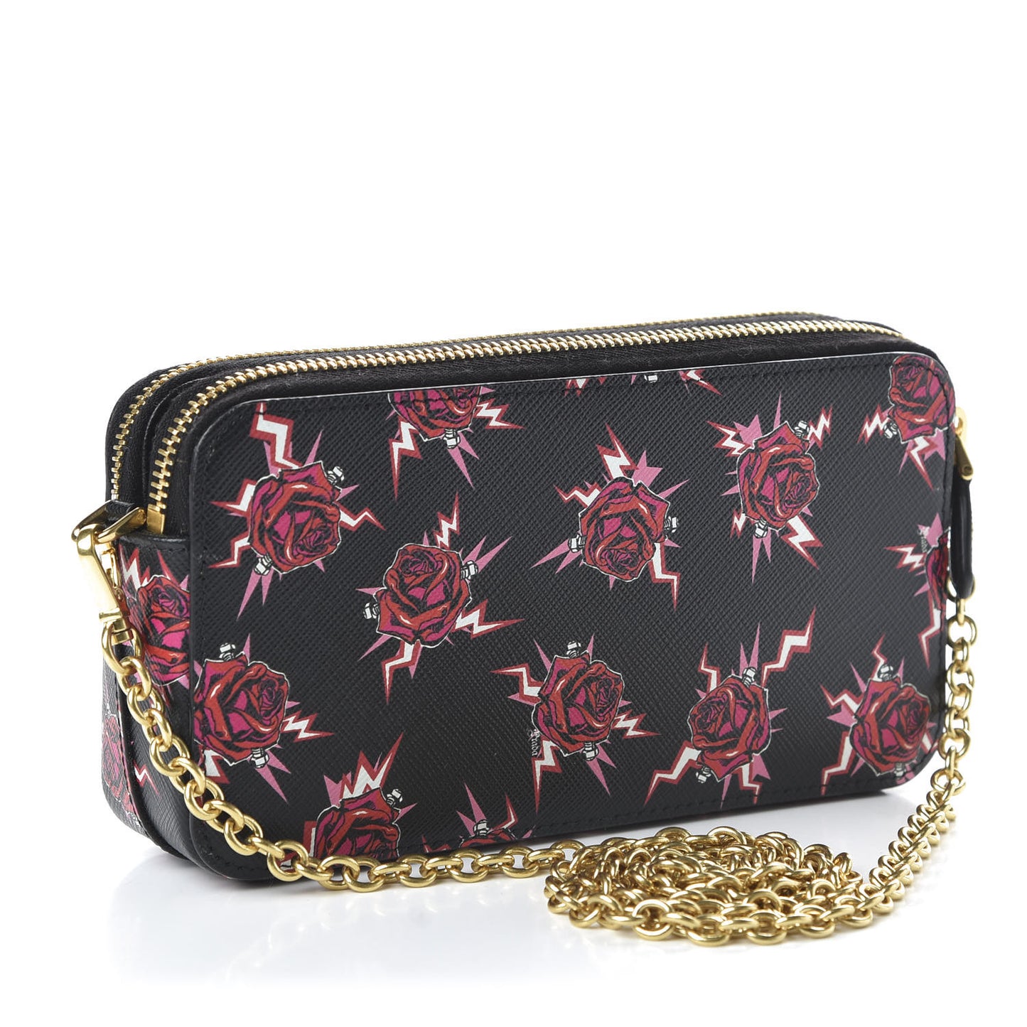 X UNIVERSAL STUDIOS Saffiano Frankenstein Rose Mini Double Zip Chain Crossbody Bag Lacca