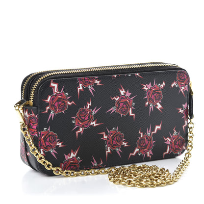 Prada X UNIVERSAL STUDIOS Saffiano Frankenstein Rose Mini Double Zip Chain Crossbody Bag Lacca 3 of 9