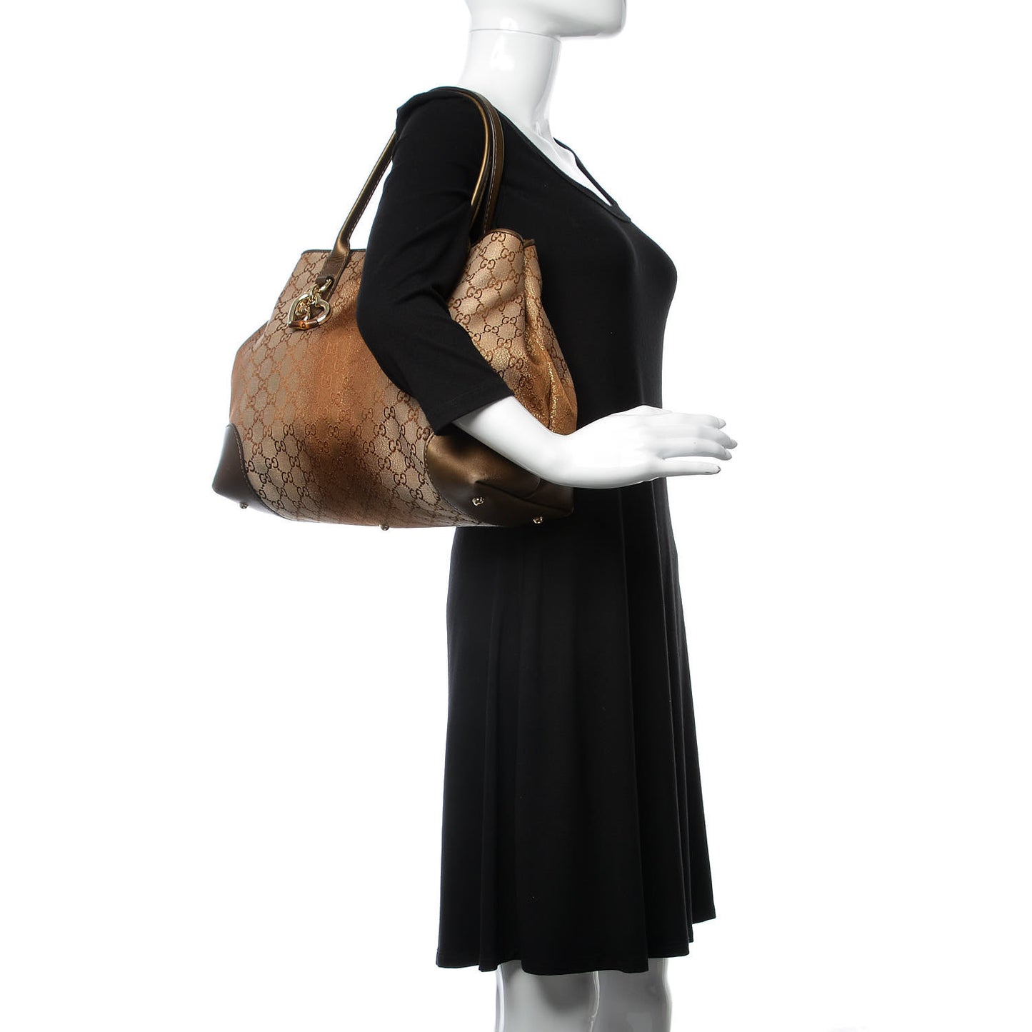 Monogram Lurex Heart Bit Charm Large Top Handle Tote Bronze