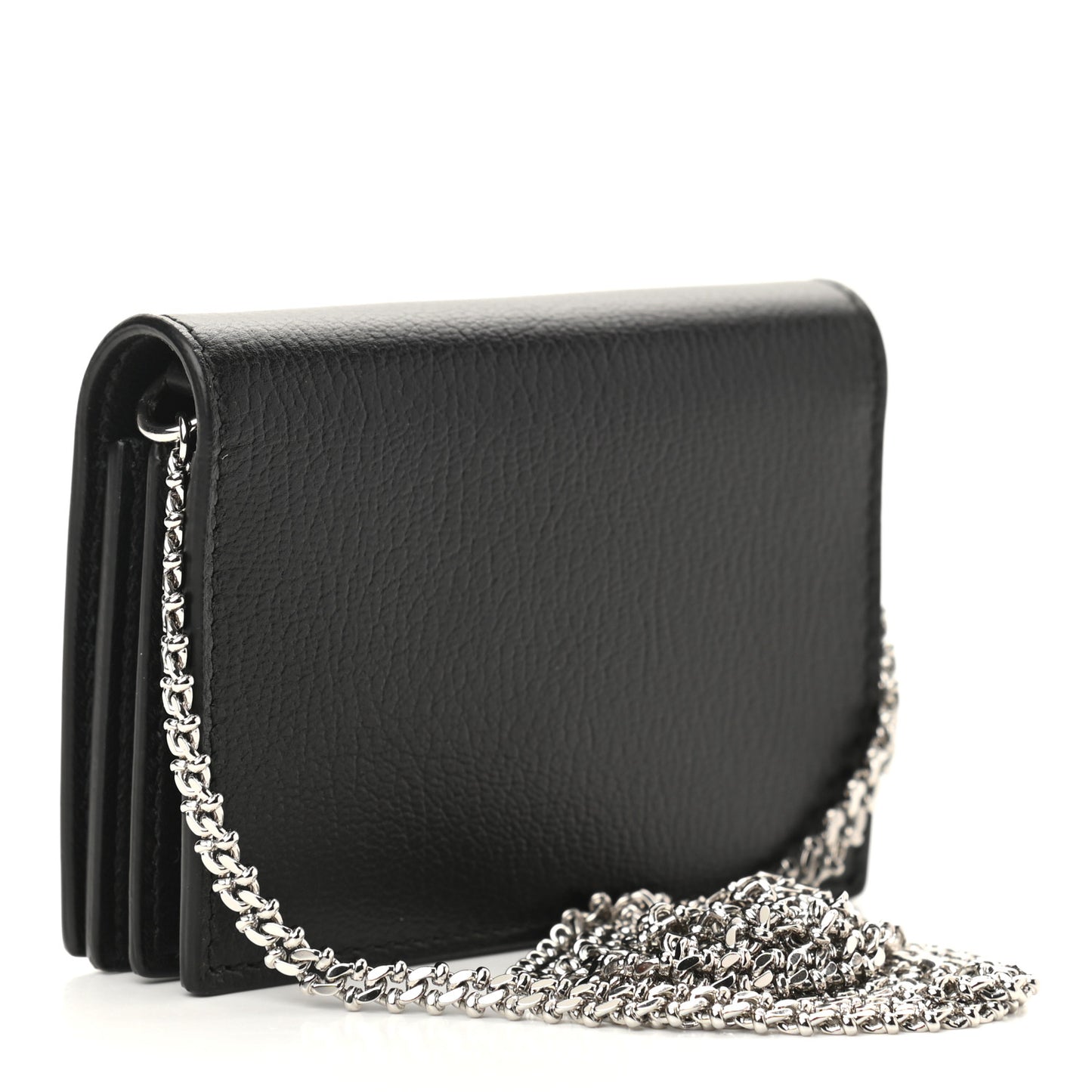 Calfskin Skull Stud Chain Wallet Black