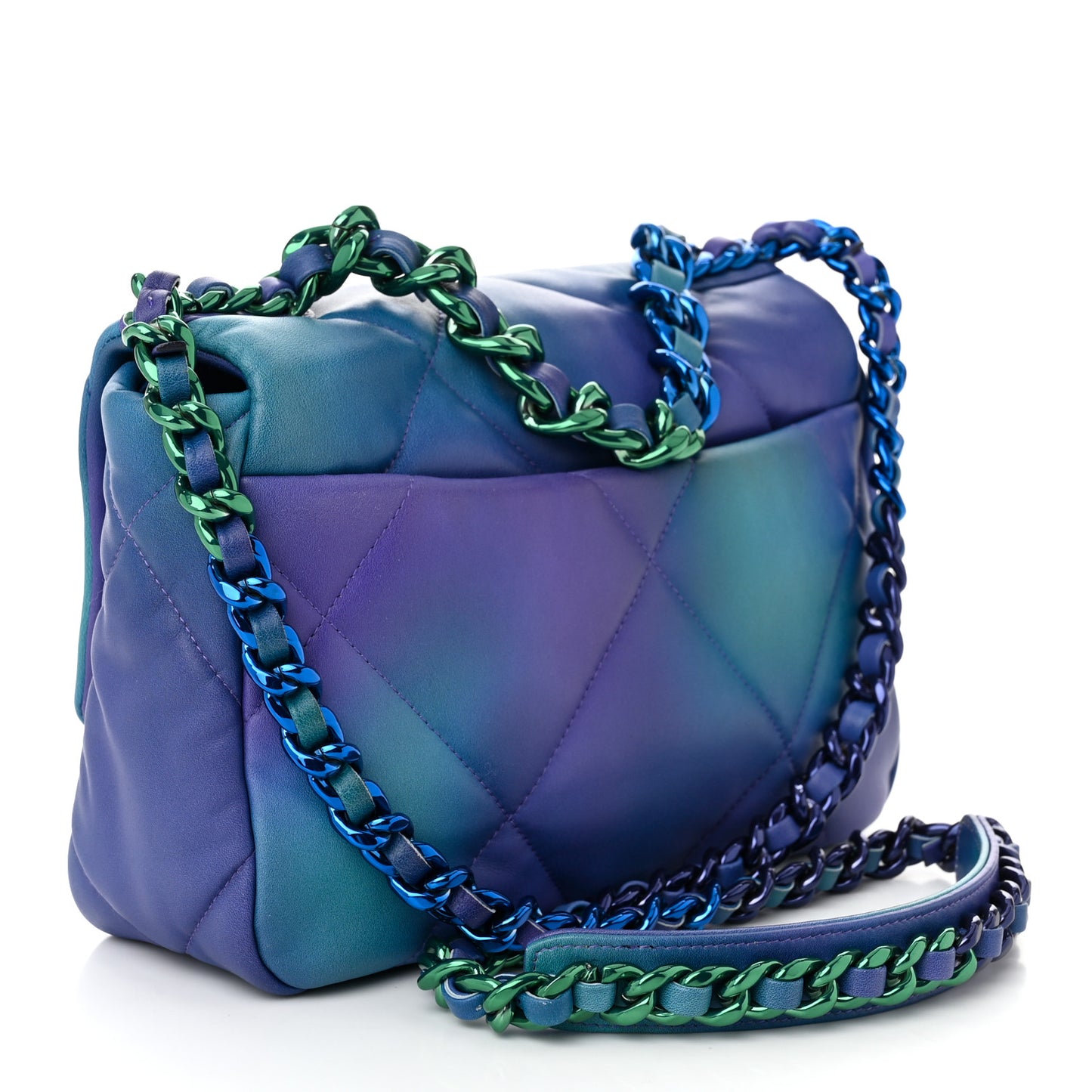 Tie Dye Calfskin Quilted Medium Chanel 19 Flap Blue Purple