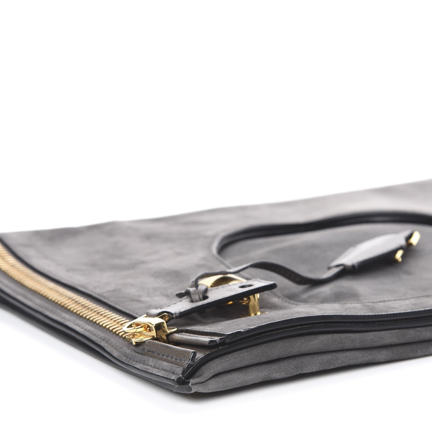 Tom Ford Suede Large Alix Padlock Zip Shoulder Bag Grey 7 of 13