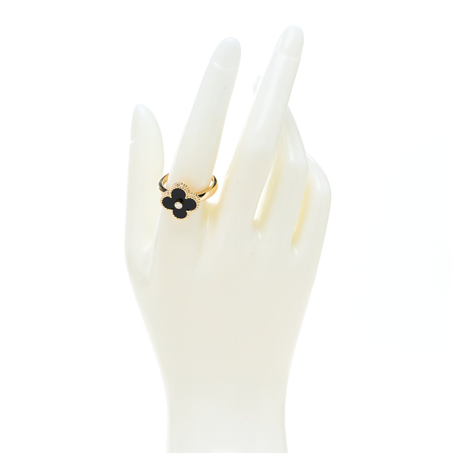 18K Yellow Gold Black Onyx Diamond Vintage Alhambra Ring 59 8.75