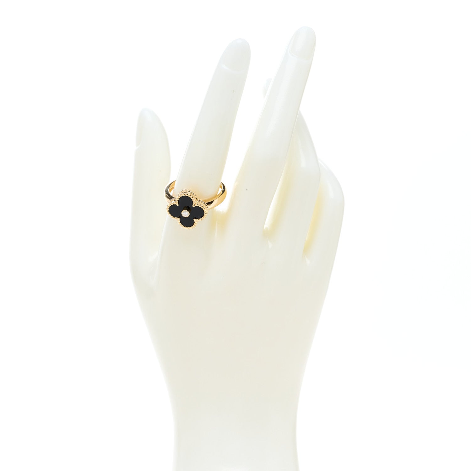 Van Cleef & Arpels 18K Yellow Gold Black Onyx Diamond Vintage Alhambra Ring 59 8.75 2 of 4