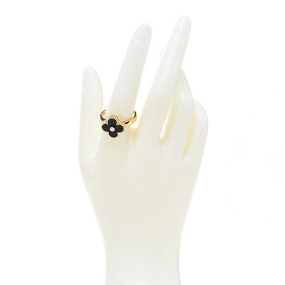Van Cleef & Arpels 18K Yellow Gold Black Onyx Diamond Vintage Alhambra Ring 59 8.75 2 of 4