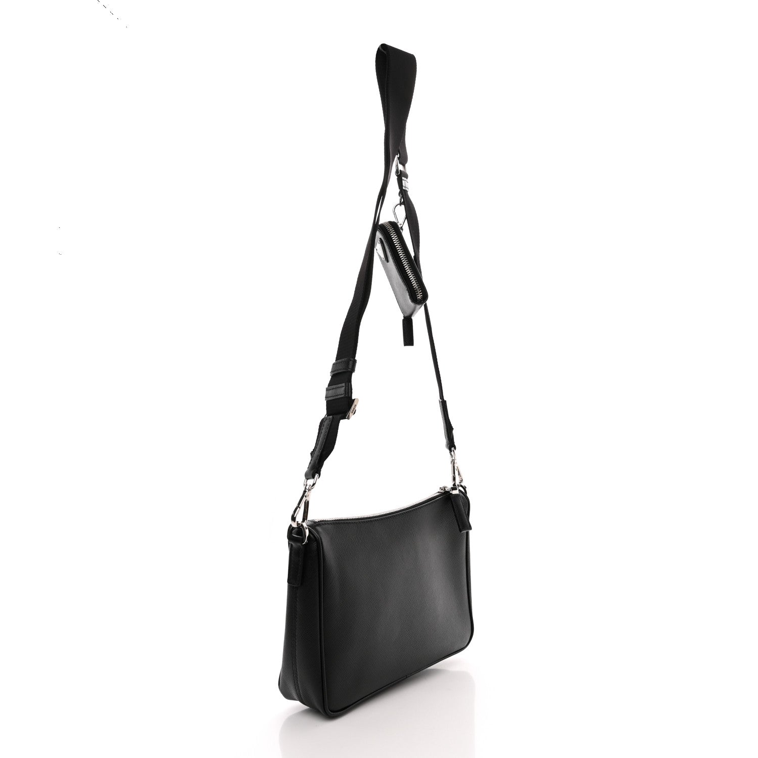 Prada Saffiano Travel Pocket Zippered Shoulder Bag Black 3 of 10