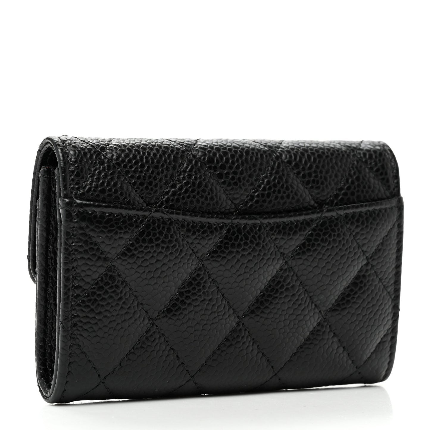Caviar Quilted Flap Card Holder Wallet Black