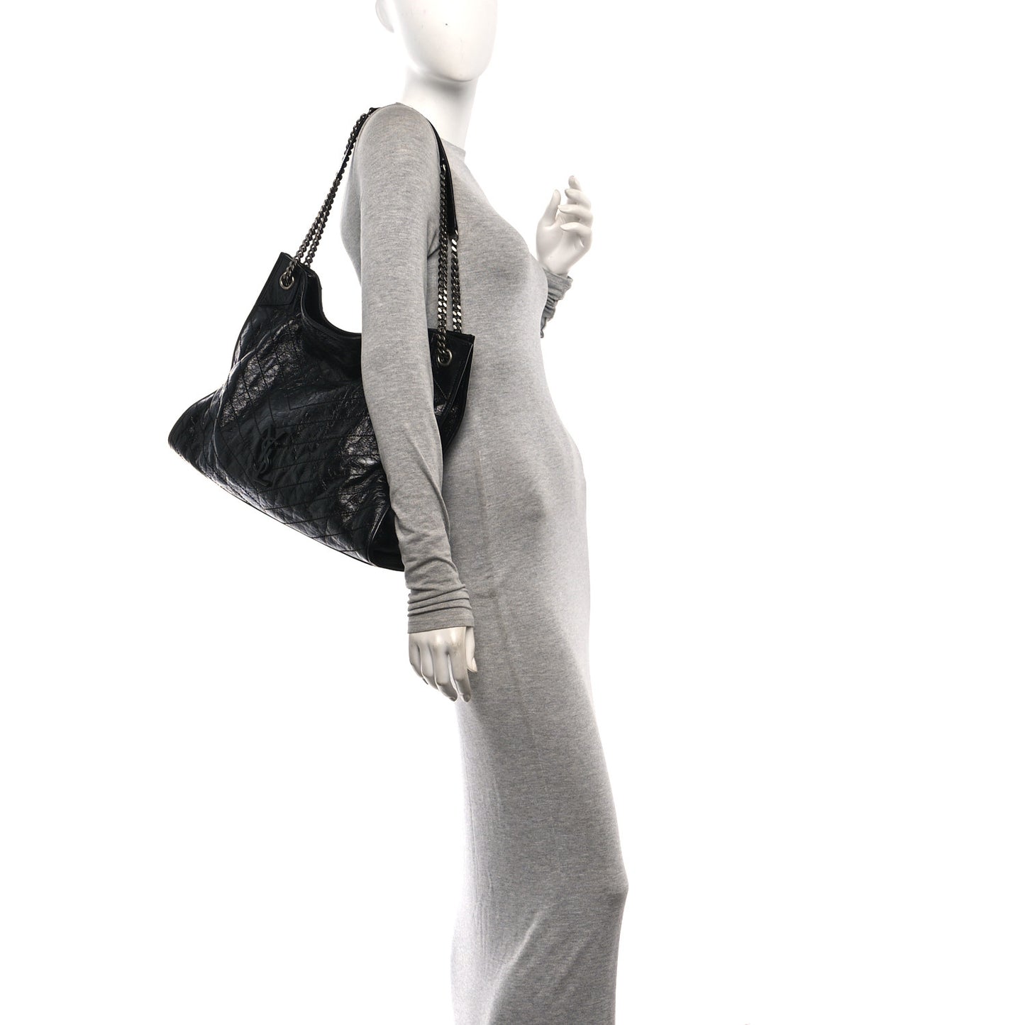 Crinkled Calfskin Matelasse Monogram Medium Niki Shopper Tote Black