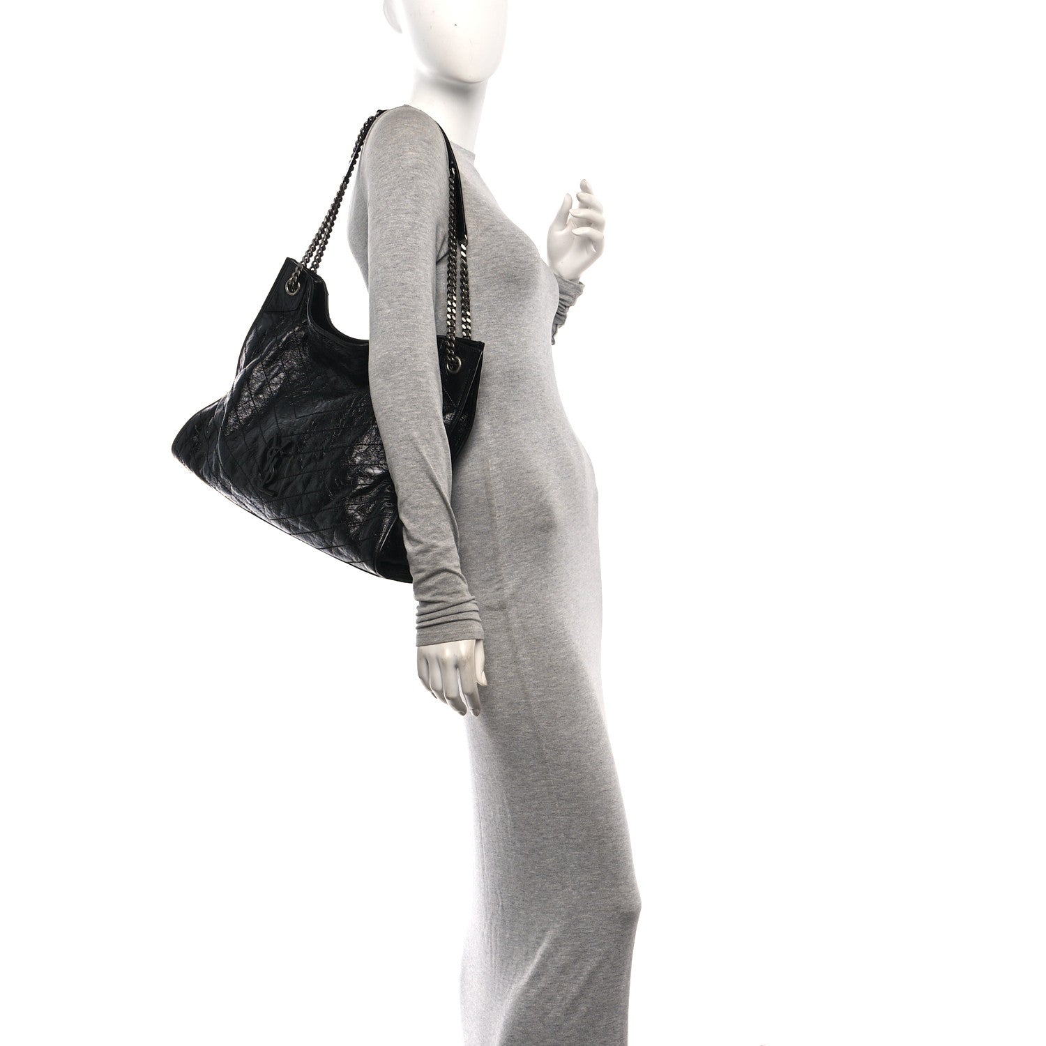 Saint Laurent Crinkled Calfskin Matelasse Monogram Medium Niki Shopper Tote Black 2 of 10