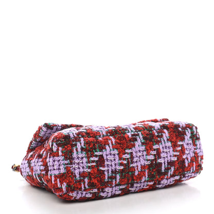 Chanel Tweed Quilted Large Chanel 19 Flap Red Purple Green 4 of 9