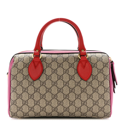 Gucci GG Supreme Monogram Moon Calfskin Small Boston Beige Ebony Hibiscus Red New Rosette 1 of 10