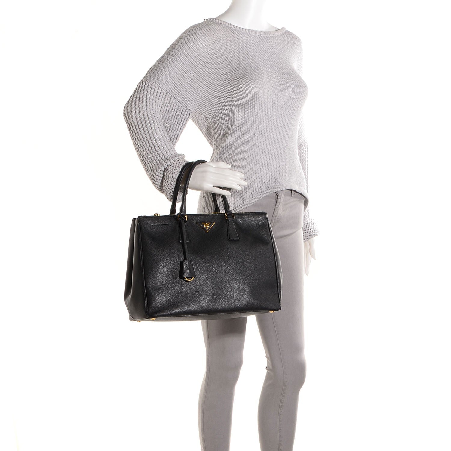 Prada Saffiano Lux Large Double Zip Tote Nero Black 3 of 10