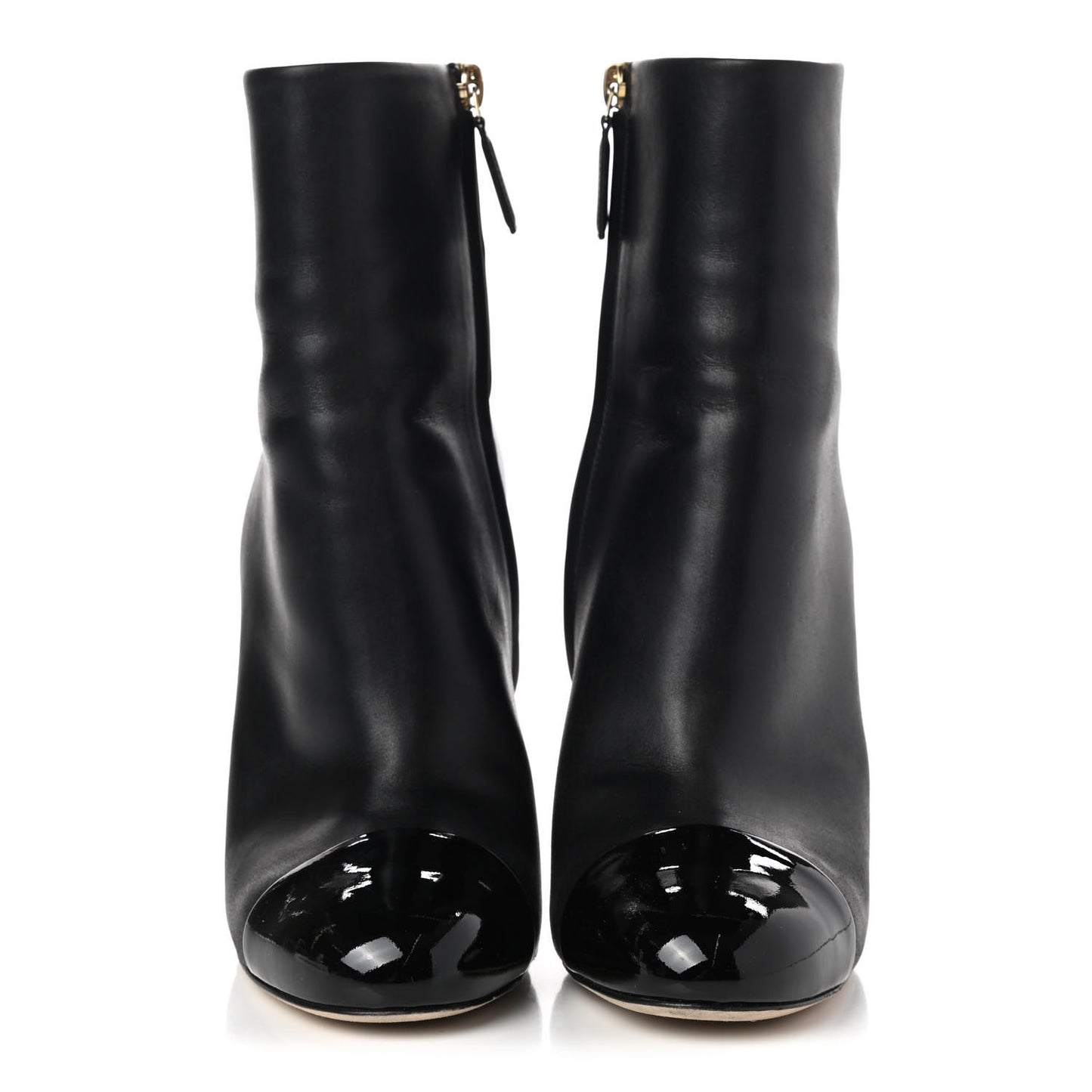 Calfskin Patent Cap Toe Ankle Boots 39.5 Black