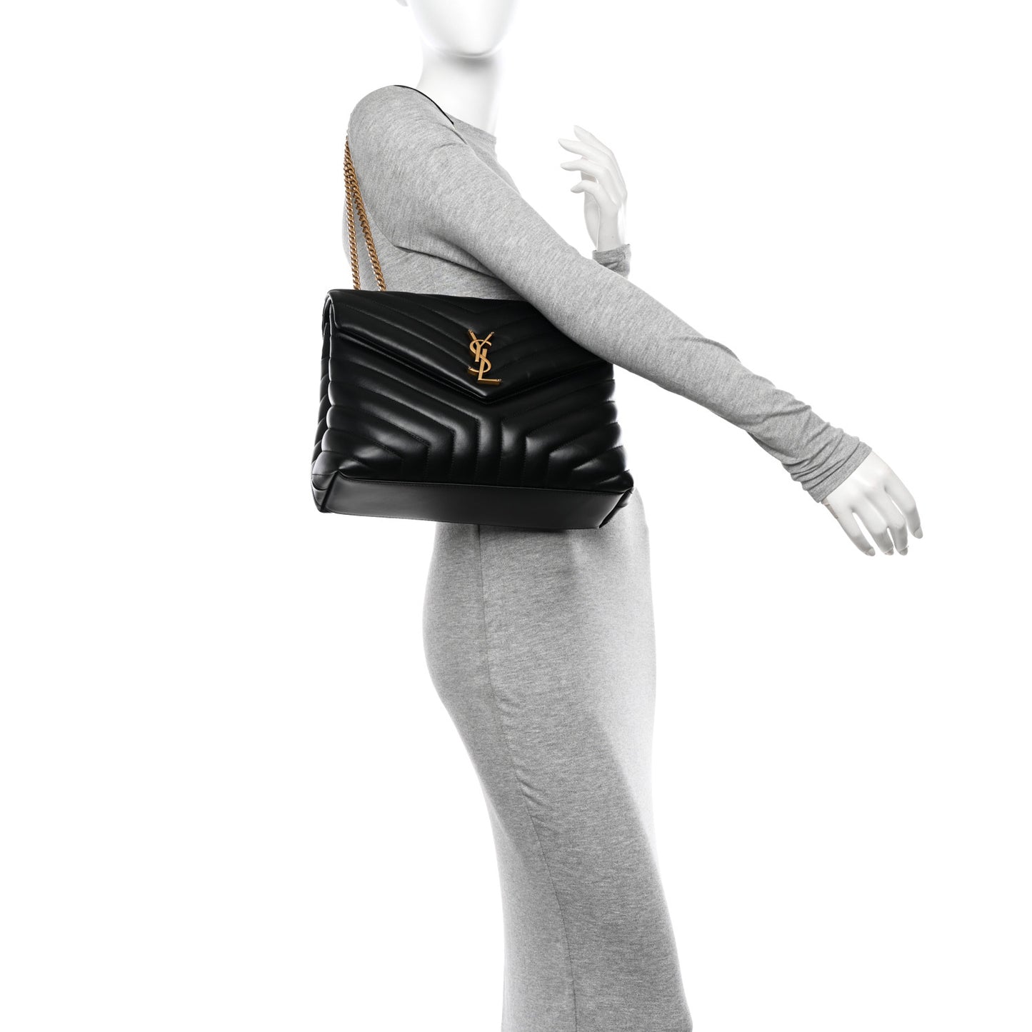 Calfskin Y Quilted Monogram Medium Loulou Chain Satchel Black