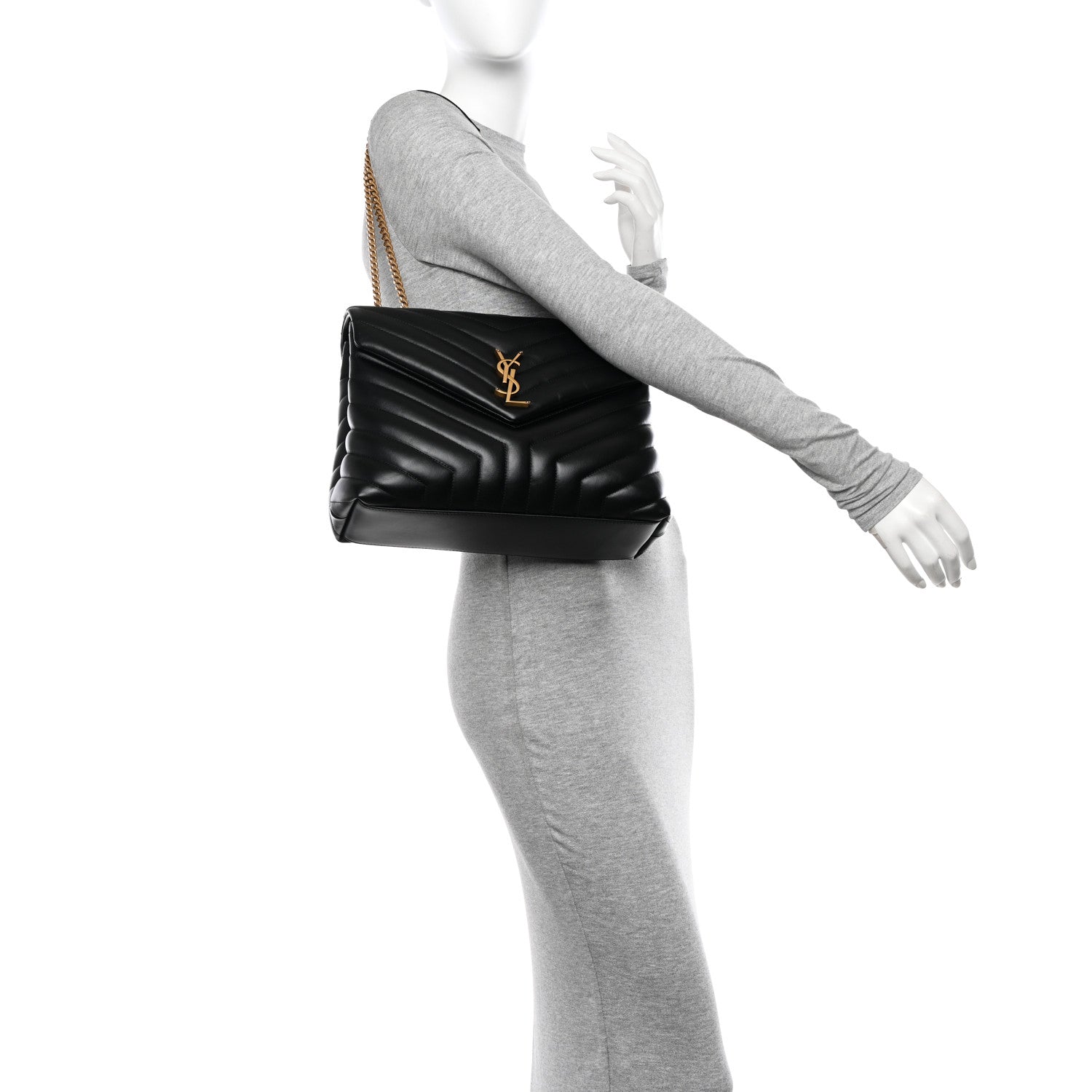 Saint Laurent Calfskin Y Quilted Monogram Medium Loulou Chain Satchel Black 3 of 11