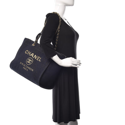 Chanel Lurex Canvas Medium Deauville Tote Navy Blue Gold 2 of 11