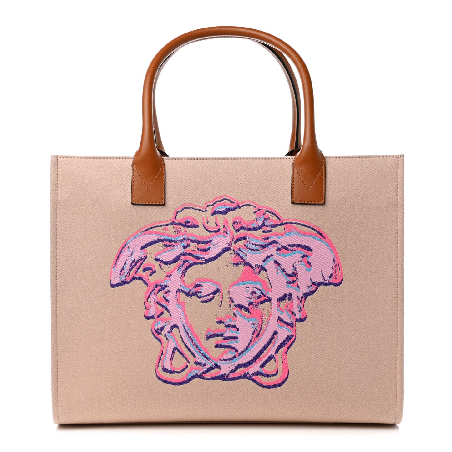 Canvas Calfskin Large Medusa Pop Cabas Tote Beige