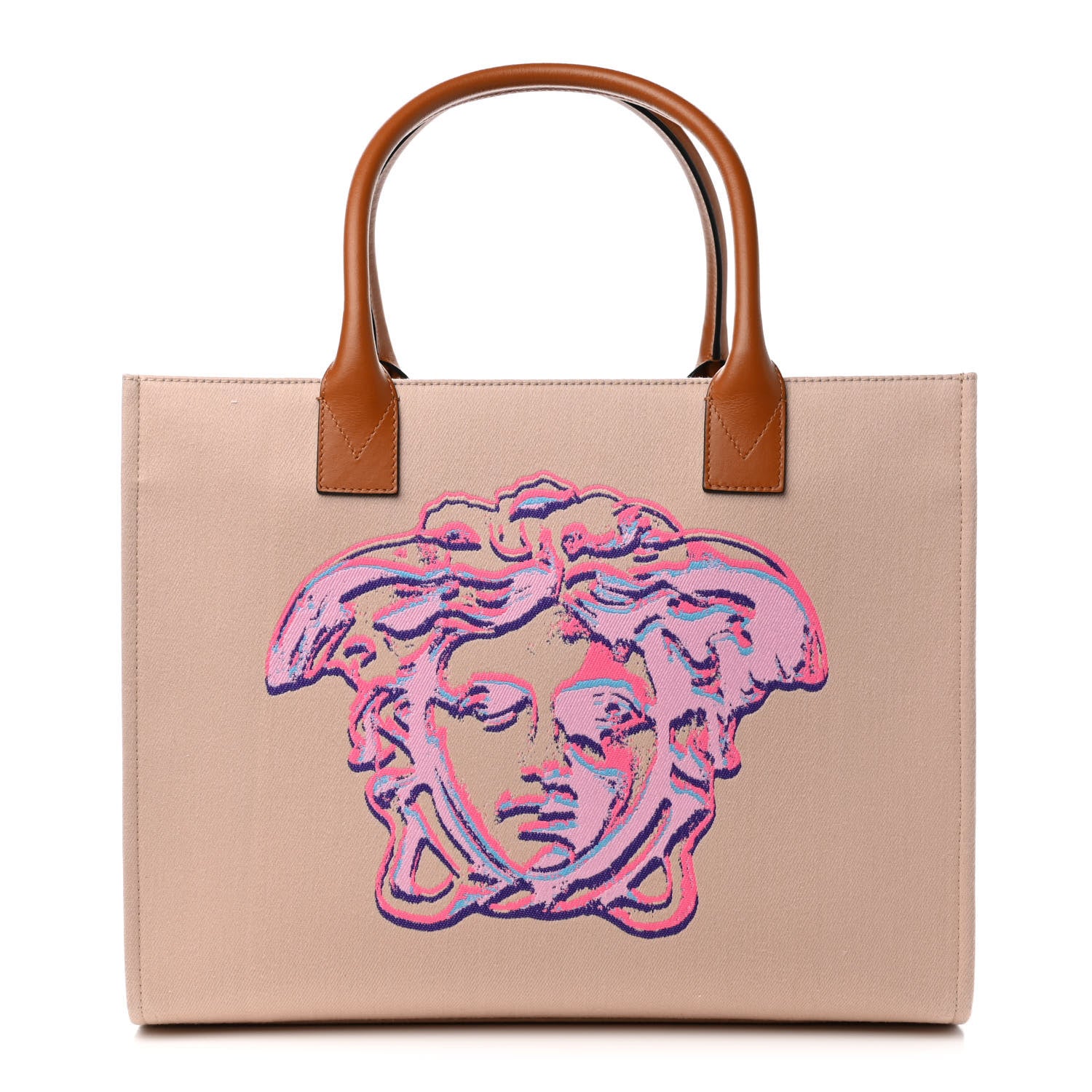 Versace Canvas Calfskin Large Medusa Pop Cabas Tote Beige 1 of 10