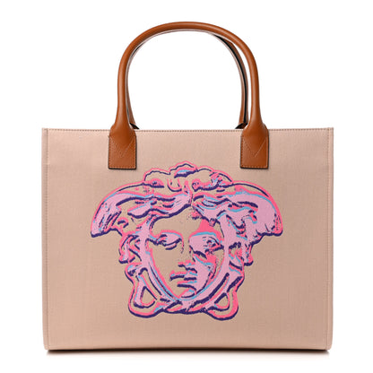 Versace Canvas Calfskin Large Medusa Pop Cabas Tote Beige 1 of 10
