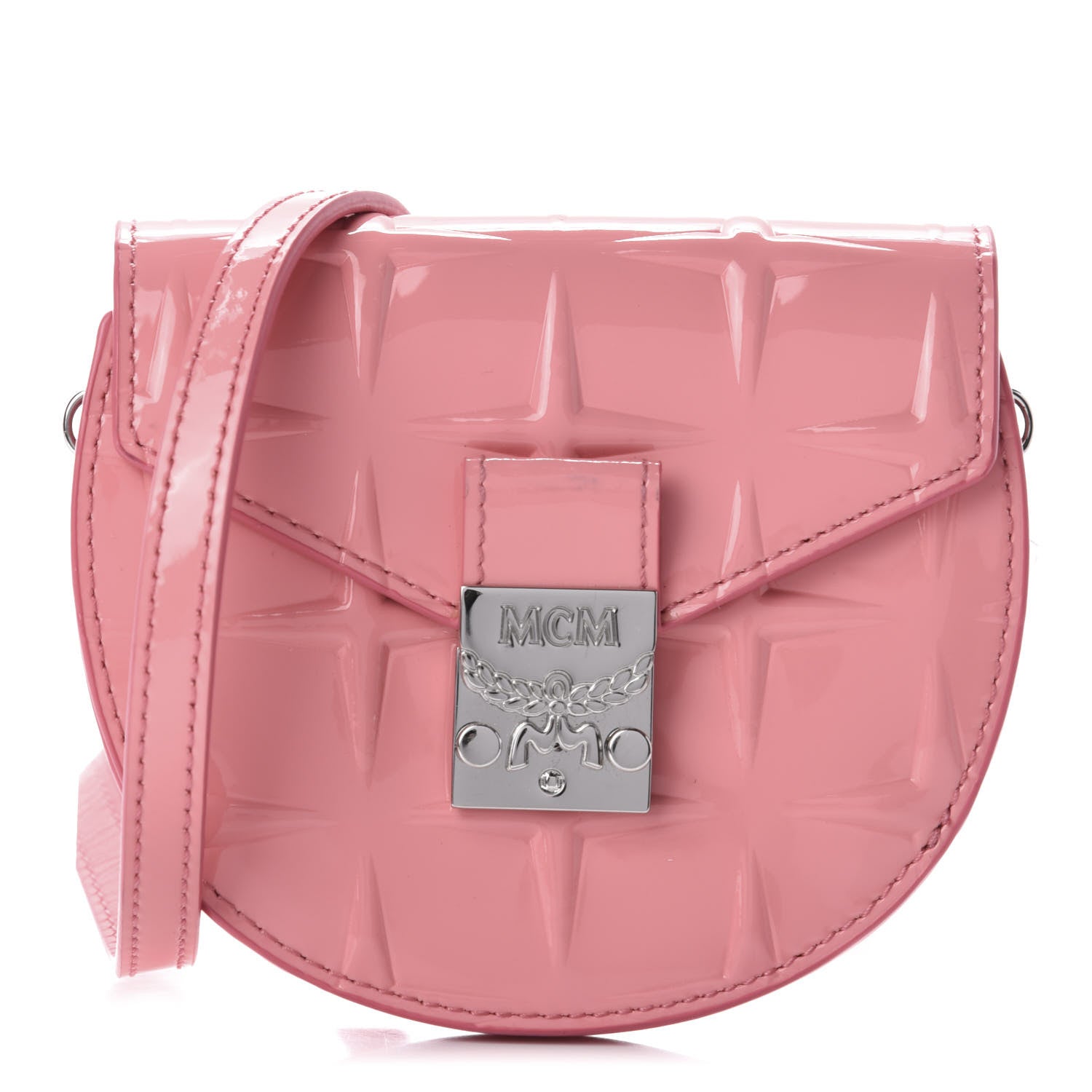 MCM Diamond Patent Patricia Round Crossbody Bag Salmon Rose 1 of 12