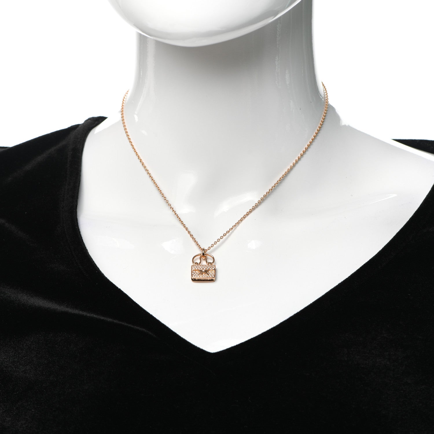 Hermes 18K Rose Gold Diamond Constance Amulette Pendant Necklace 2 of 6