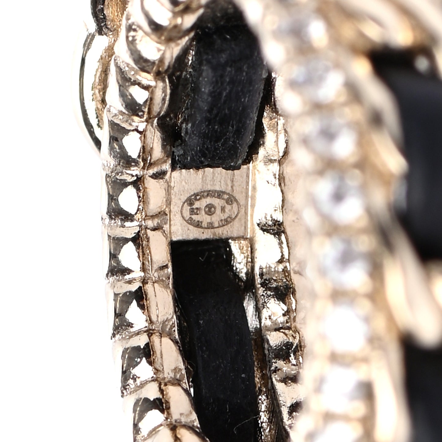 Metal Crystal Lambskin CC Ring 54 Gold Black