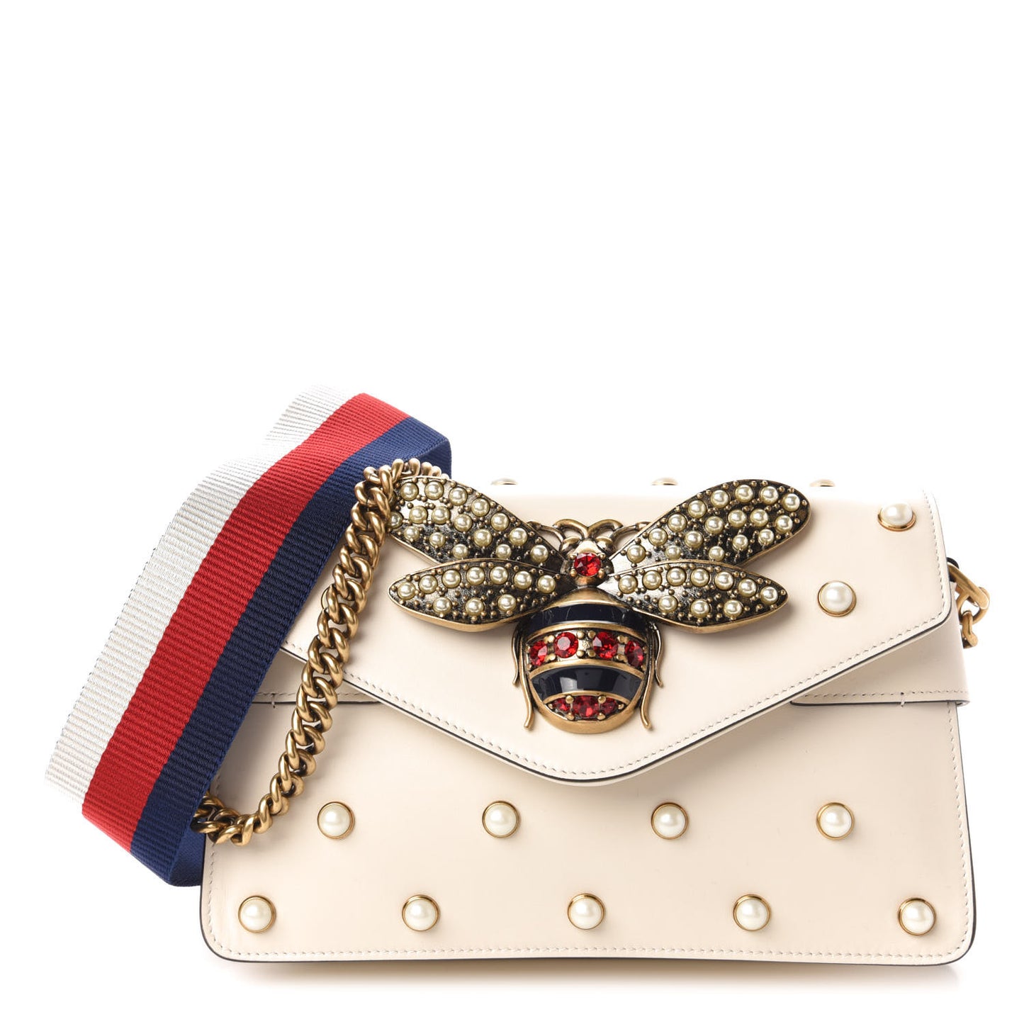 Nappa Pearl Studded Mini Queen Margaret Broadway Shoulder Bag Mystic White