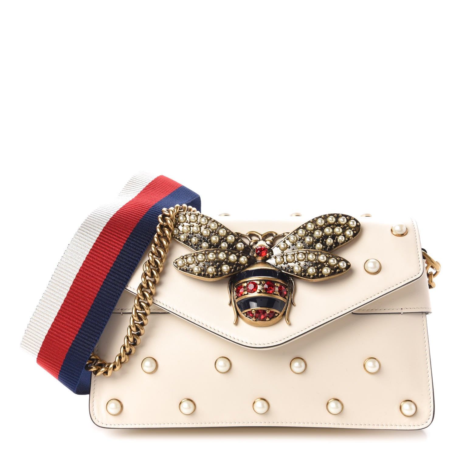 Gucci Nappa Pearl Studded Mini Queen Margaret Broadway Shoulder Bag Mystic White 1 of 10