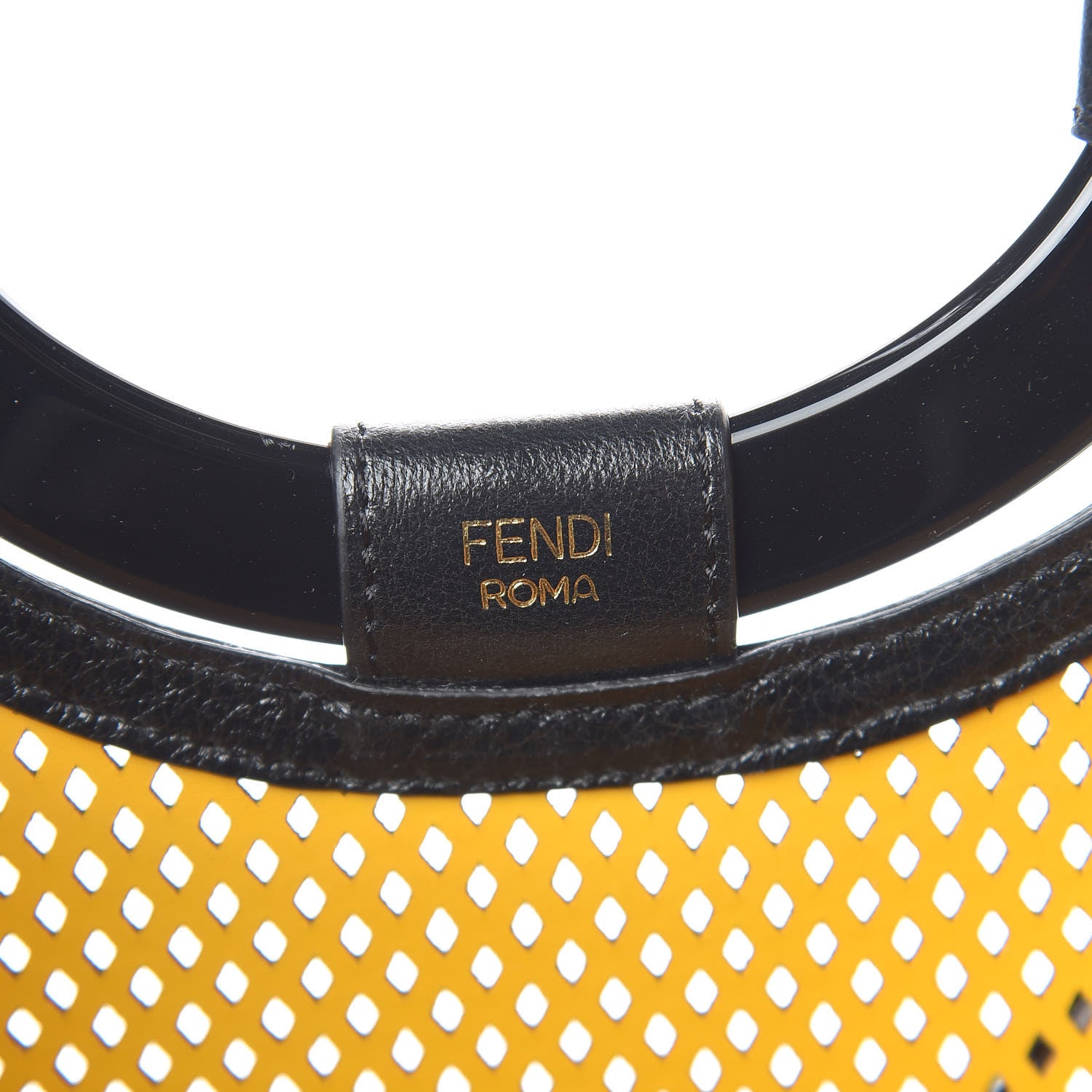 Fendi Vitello Liberty Glossy Lambskin Perforated Medium Runaway Shopper Tote Sand Mimosa Black 7 of 11
