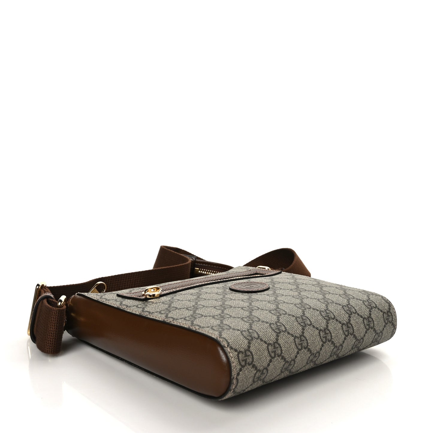 GG Supreme Monogram Azalea Calfskin Retro Interlocking G Flat Messenger Bag Beige Ebony Brown Sugar