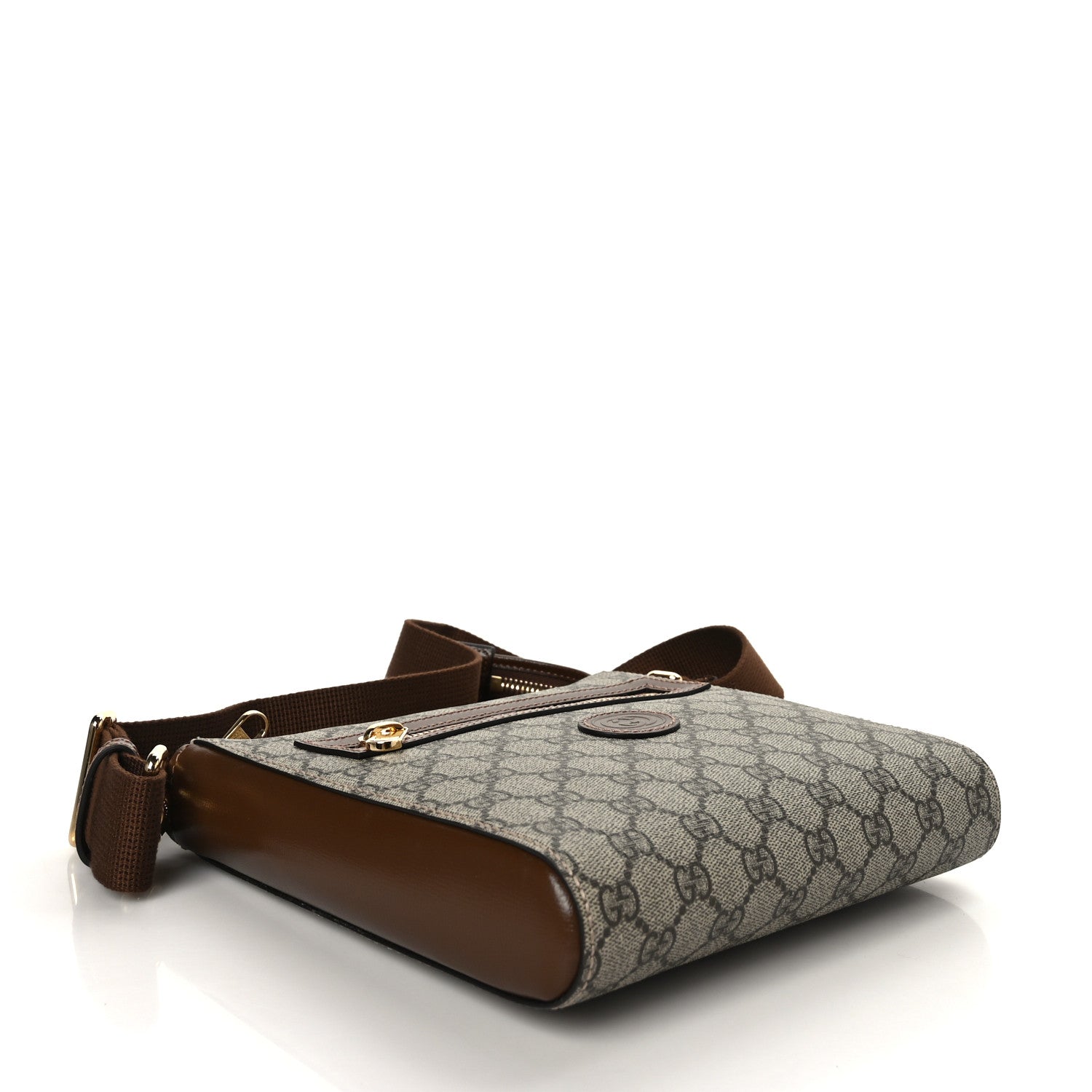 Gucci GG Supreme Monogram Azalea Calfskin Retro Interlocking G Flat Messenger Bag Beige Ebony Brown Sugar 4 of 9