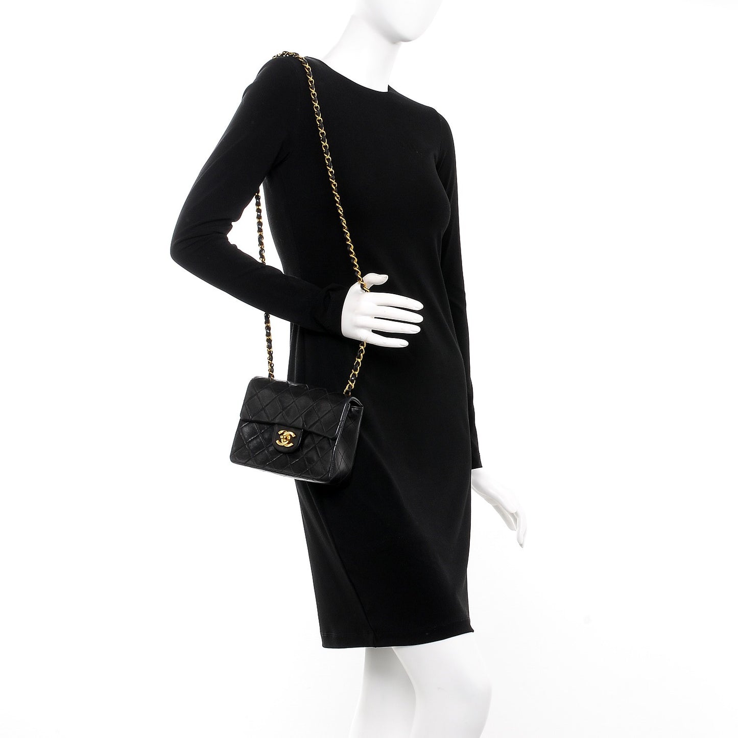 Lambskin Quilted Mini Square Flap Black