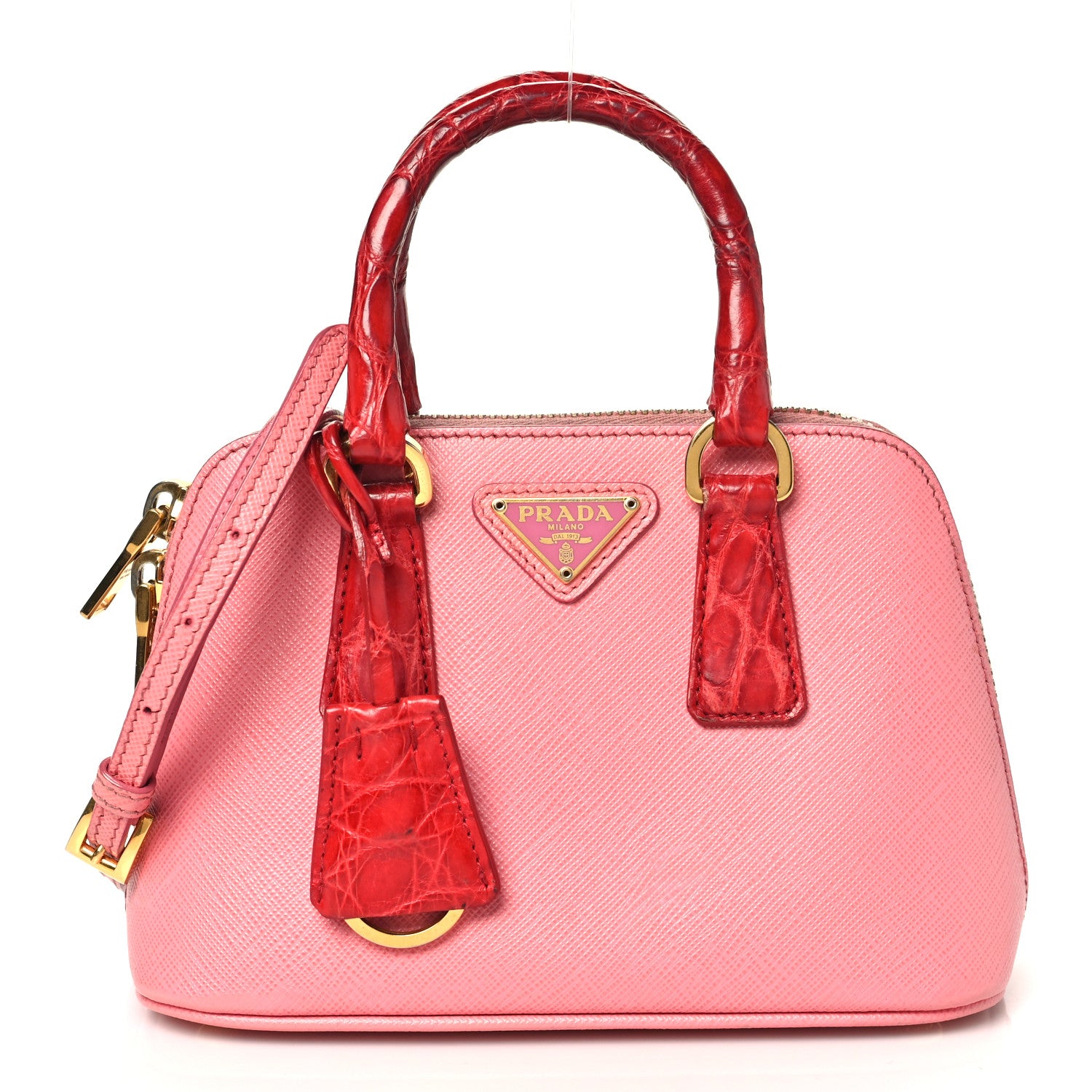 Prada Saffiano Lux Crocodile Mini Promenade Tote Fuoco Begonia 1 of 12