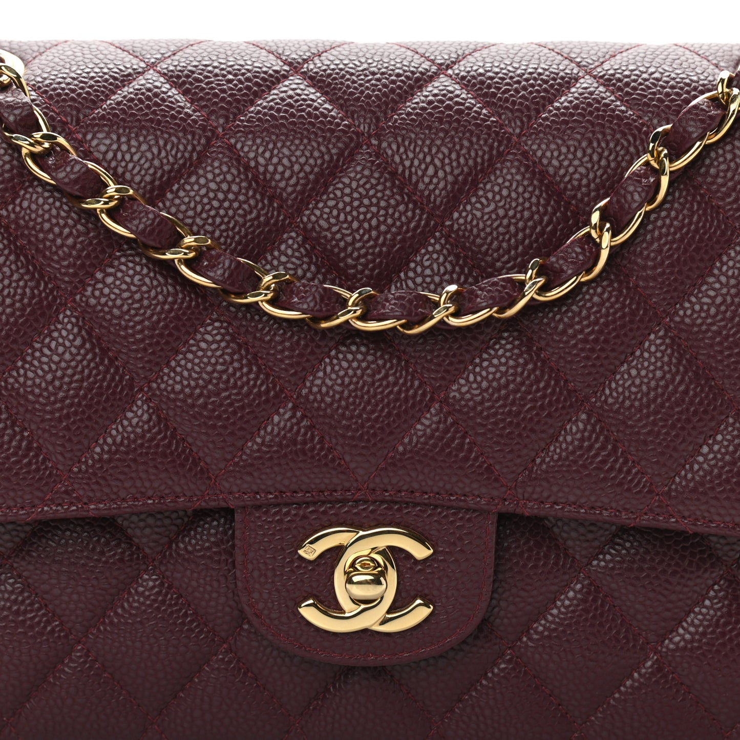 Caviar Quilted Medium Double Flap Burgundy