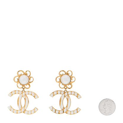 Chanel Metal Enamel Pearl CC Drop Earrings Gold White 2 of 4
