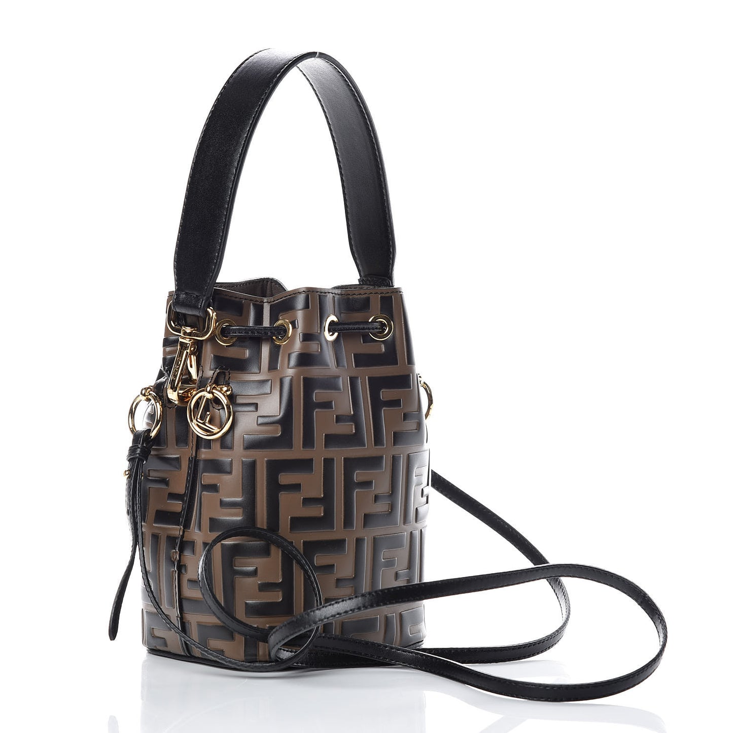 Vitello Liberty F is Fendi Bi-Color FF 1974 Embossed Mini Mon Tresor Bucket Bag Maya Black